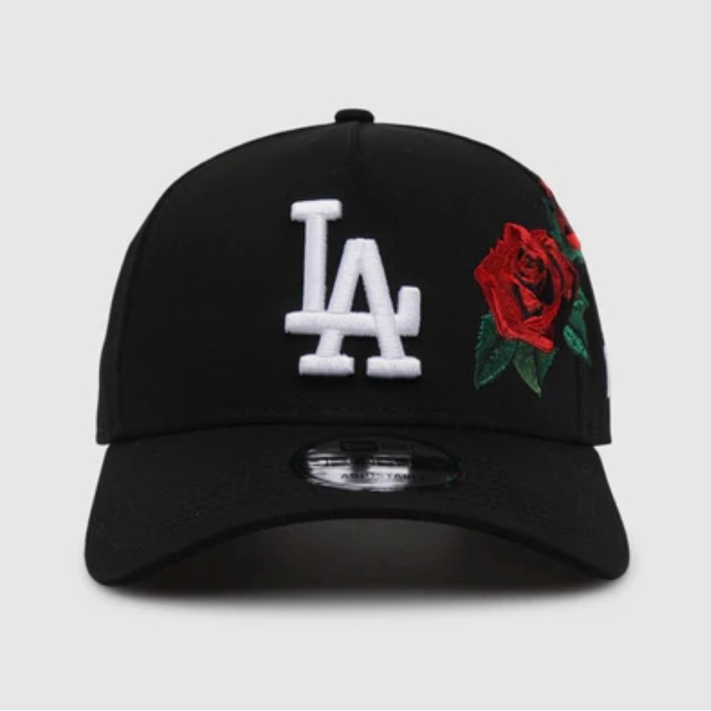 Black LA Rose Embroidered Baseball Cap